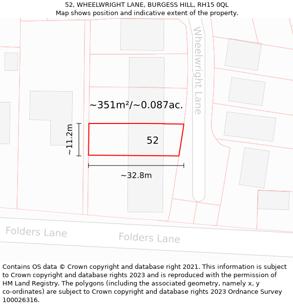 52, WHEELWRIGHT LANE, BURGESS HILL, RH15 0QL: Plot and title map