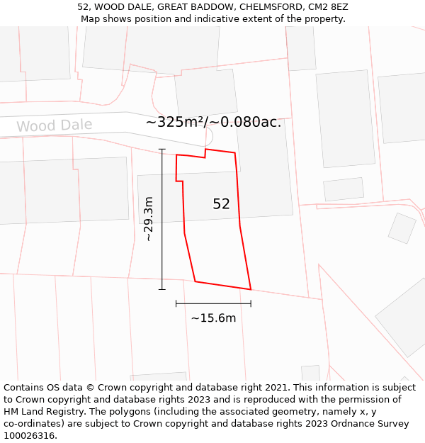 52, WOOD DALE, GREAT BADDOW, CHELMSFORD, CM2 8EZ: Plot and title map