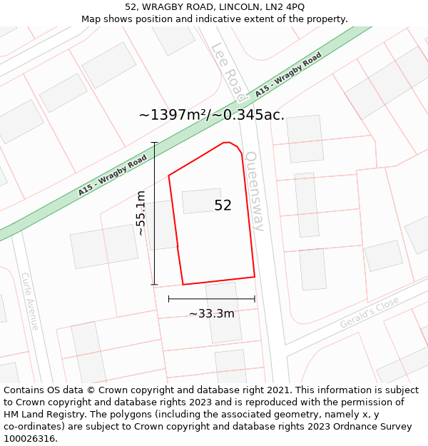 52, WRAGBY ROAD, LINCOLN, LN2 4PQ: Plot and title map