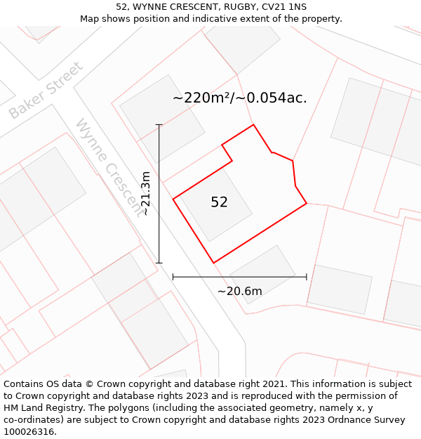 52, WYNNE CRESCENT, RUGBY, CV21 1NS: Plot and title map