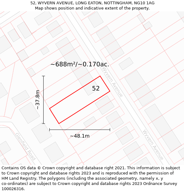 52, WYVERN AVENUE, LONG EATON, NOTTINGHAM, NG10 1AG: Plot and title map