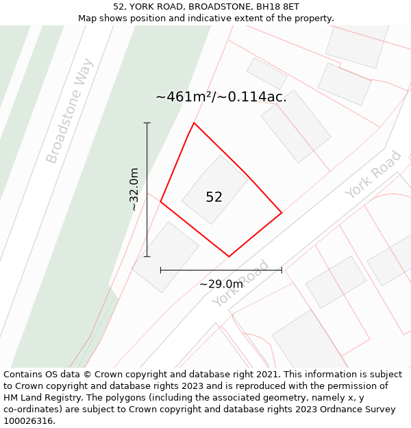 52, YORK ROAD, BROADSTONE, BH18 8ET: Plot and title map