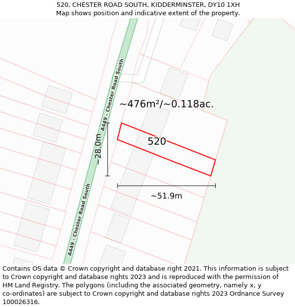 520, CHESTER ROAD SOUTH, KIDDERMINSTER, DY10 1XH: Plot and title map