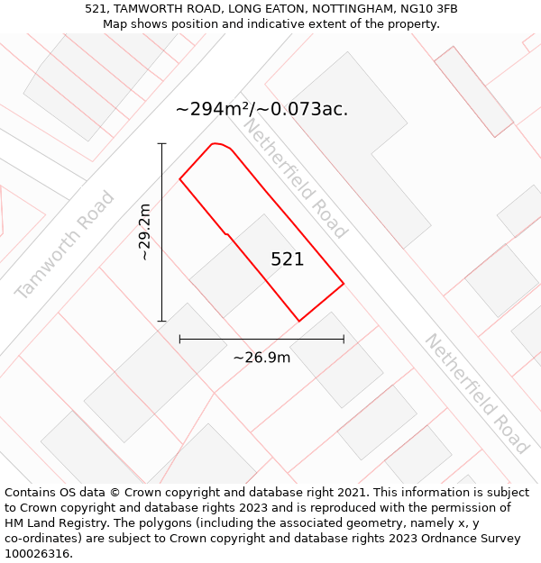 521, TAMWORTH ROAD, LONG EATON, NOTTINGHAM, NG10 3FB: Plot and title map