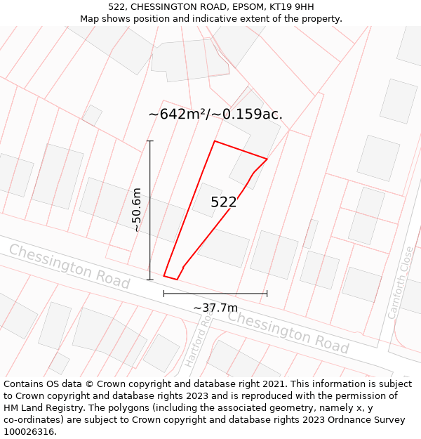 522, CHESSINGTON ROAD, EPSOM, KT19 9HH: Plot and title map