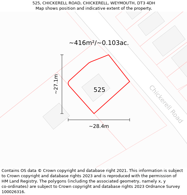 525, CHICKERELL ROAD, CHICKERELL, WEYMOUTH, DT3 4DH: Plot and title map
