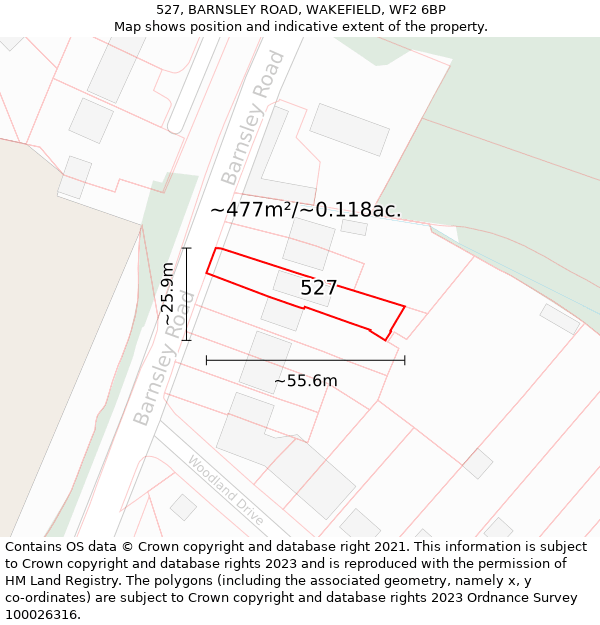 527, BARNSLEY ROAD, WAKEFIELD, WF2 6BP: Plot and title map