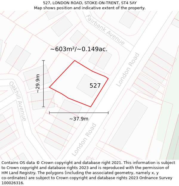 527, LONDON ROAD, STOKE-ON-TRENT, ST4 5AY: Plot and title map