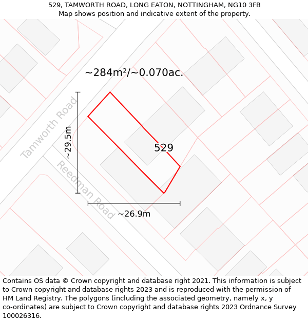 529, TAMWORTH ROAD, LONG EATON, NOTTINGHAM, NG10 3FB: Plot and title map