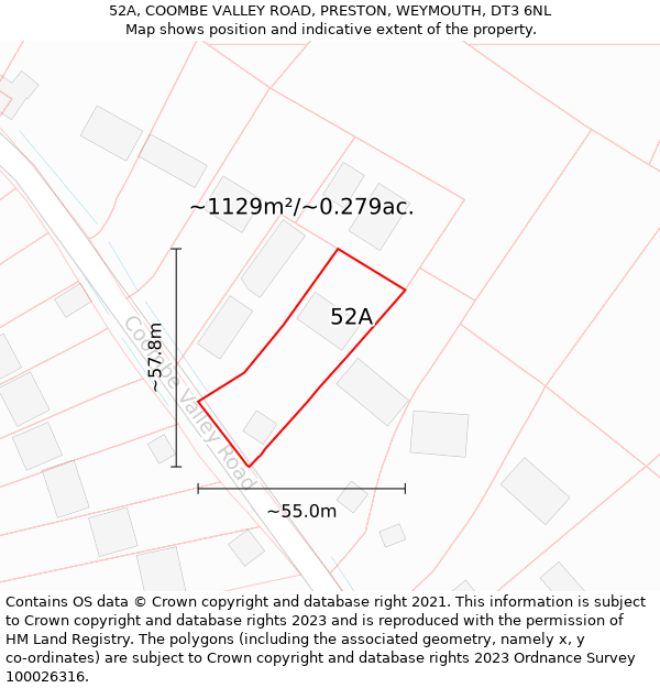 52A, COOMBE VALLEY ROAD, PRESTON, WEYMOUTH, DT3 6NL: Plot and title map