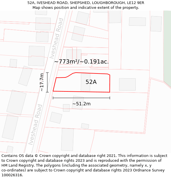 52A, IVESHEAD ROAD, SHEPSHED, LOUGHBOROUGH, LE12 9ER: Plot and title map