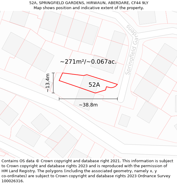 52A, SPRINGFIELD GARDENS, HIRWAUN, ABERDARE, CF44 9LY: Plot and title map