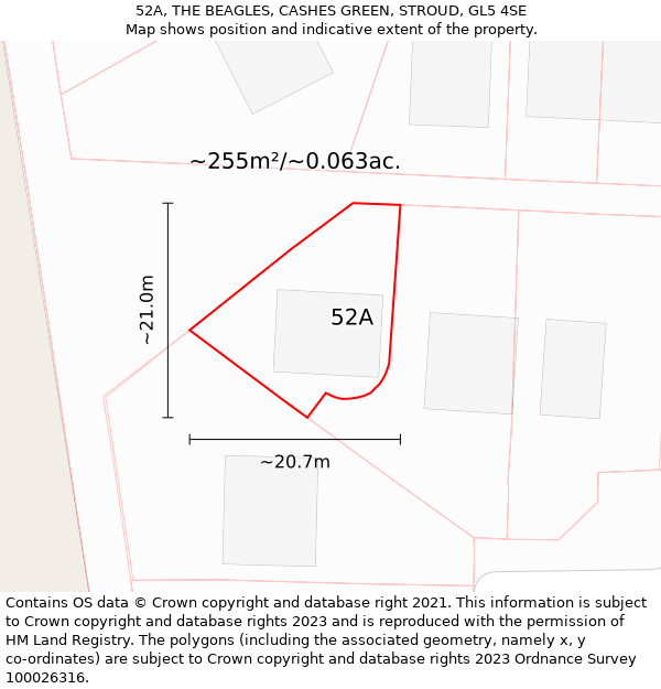 52A, THE BEAGLES, CASHES GREEN, STROUD, GL5 4SE: Plot and title map