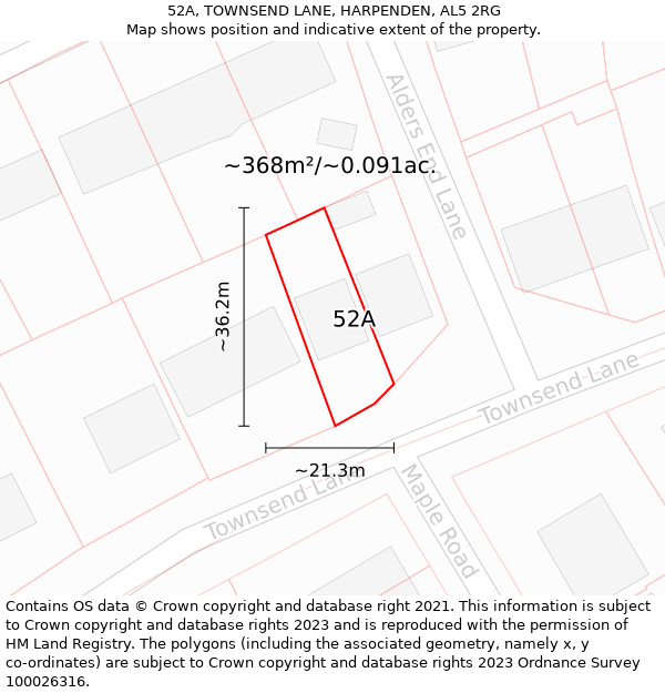 52A, TOWNSEND LANE, HARPENDEN, AL5 2RG: Plot and title map