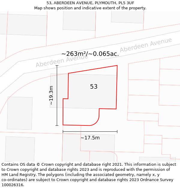 53, ABERDEEN AVENUE, PLYMOUTH, PL5 3UF: Plot and title map