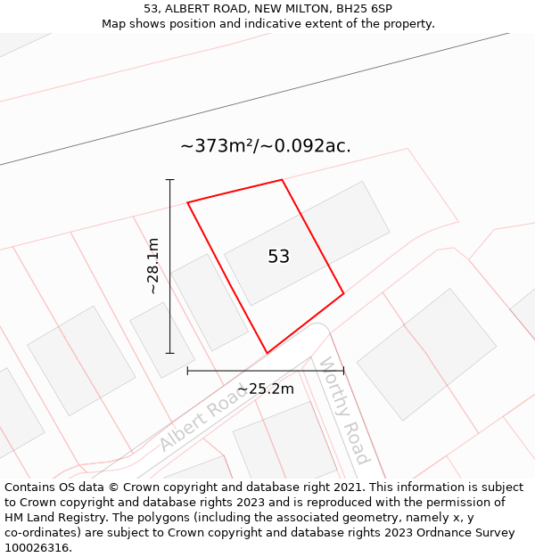 53, ALBERT ROAD, NEW MILTON, BH25 6SP: Plot and title map