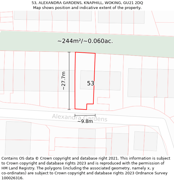 53, ALEXANDRA GARDENS, KNAPHILL, WOKING, GU21 2DQ: Plot and title map