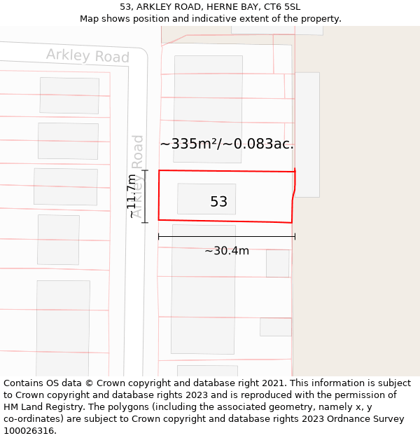 53, ARKLEY ROAD, HERNE BAY, CT6 5SL: Plot and title map