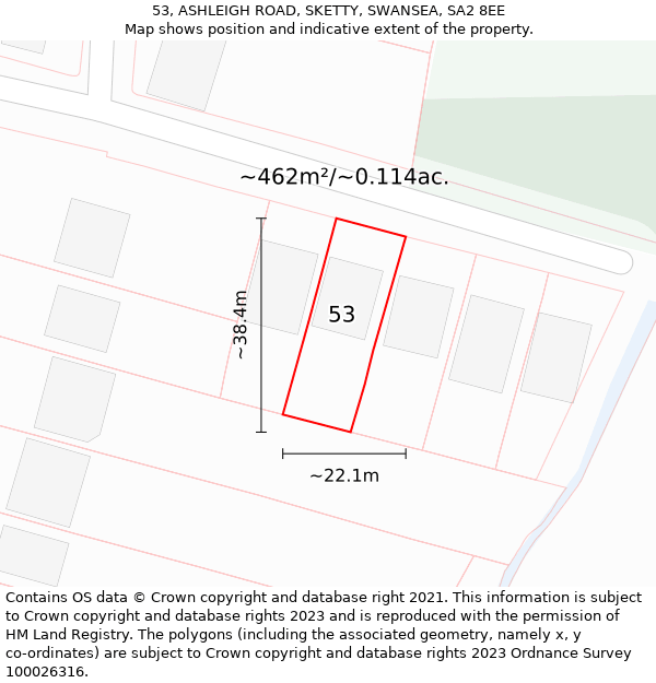 53, ASHLEIGH ROAD, SKETTY, SWANSEA, SA2 8EE: Plot and title map