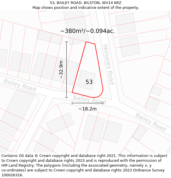 53, BAILEY ROAD, BILSTON, WV14 6RZ: Plot and title map