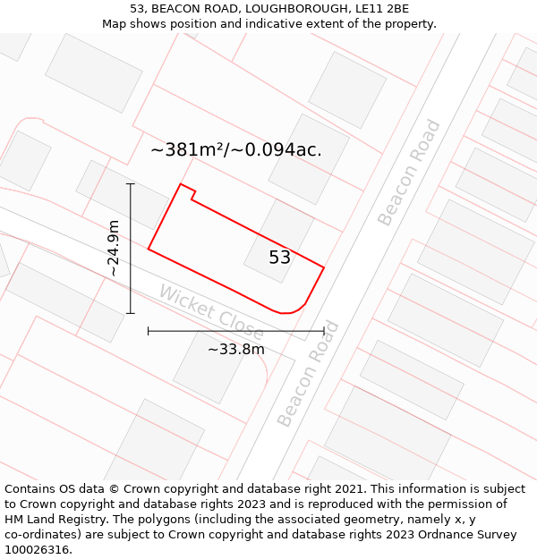 53, BEACON ROAD, LOUGHBOROUGH, LE11 2BE: Plot and title map