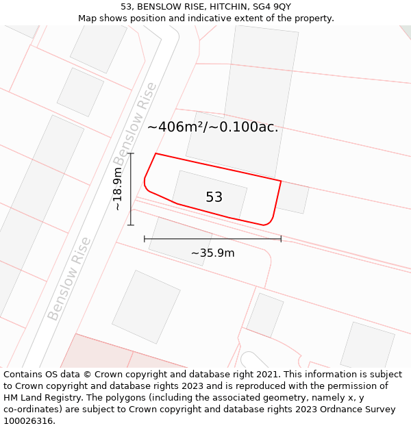 53, BENSLOW RISE, HITCHIN, SG4 9QY: Plot and title map