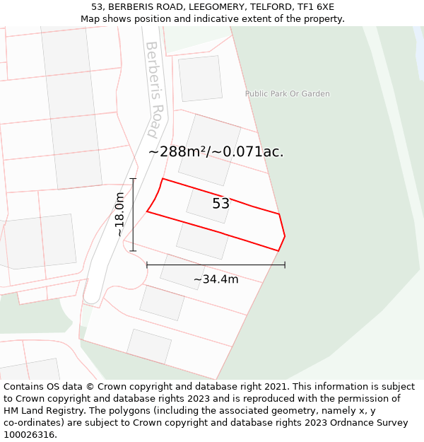 53, BERBERIS ROAD, LEEGOMERY, TELFORD, TF1 6XE: Plot and title map