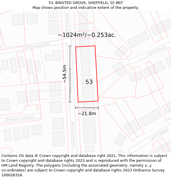 53, BINSTED GROVE, SHEFFIELD, S5 8NT: Plot and title map