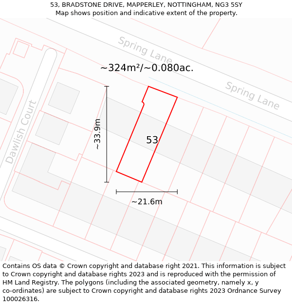 53, BRADSTONE DRIVE, MAPPERLEY, NOTTINGHAM, NG3 5SY: Plot and title map