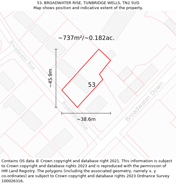 53, BROADWATER RISE, TUNBRIDGE WELLS, TN2 5UD: Plot and title map