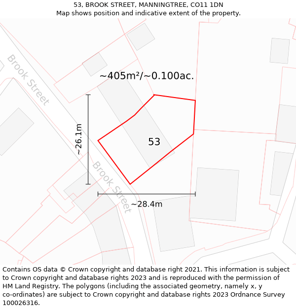 53, BROOK STREET, MANNINGTREE, CO11 1DN: Plot and title map