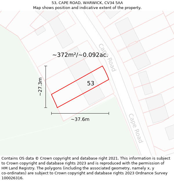 53, CAPE ROAD, WARWICK, CV34 5AA: Plot and title map