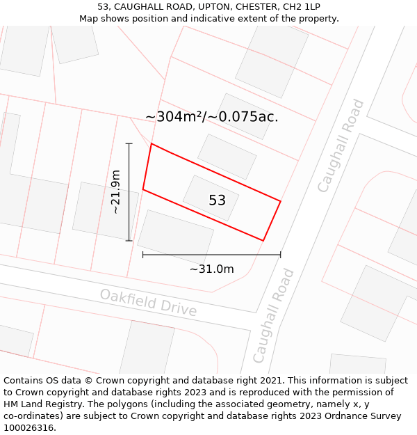 53, CAUGHALL ROAD, UPTON, CHESTER, CH2 1LP: Plot and title map