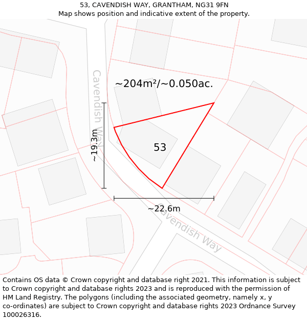 53, CAVENDISH WAY, GRANTHAM, NG31 9FN: Plot and title map