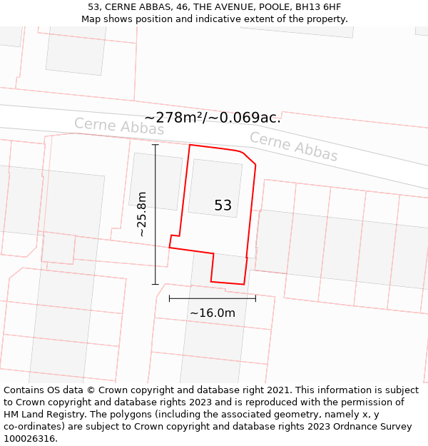 53, CERNE ABBAS, 46, THE AVENUE, POOLE, BH13 6HF: Plot and title map