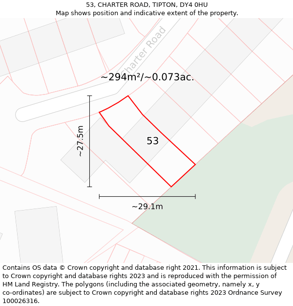 53, CHARTER ROAD, TIPTON, DY4 0HU: Plot and title map