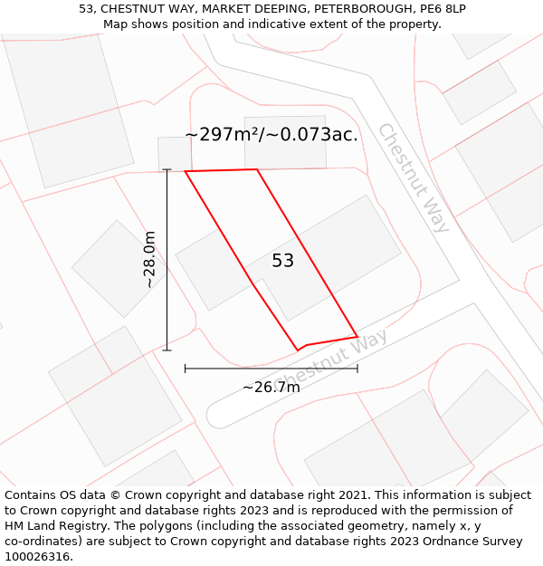 53, CHESTNUT WAY, MARKET DEEPING, PETERBOROUGH, PE6 8LP: Plot and title map