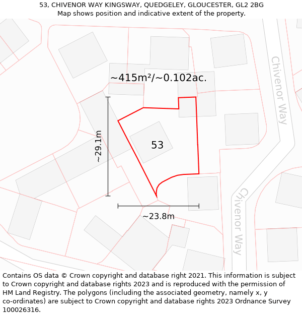 53, CHIVENOR WAY KINGSWAY, QUEDGELEY, GLOUCESTER, GL2 2BG: Plot and title map