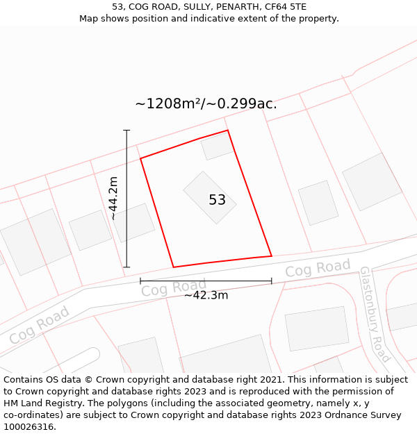 53, COG ROAD, SULLY, PENARTH, CF64 5TE: Plot and title map