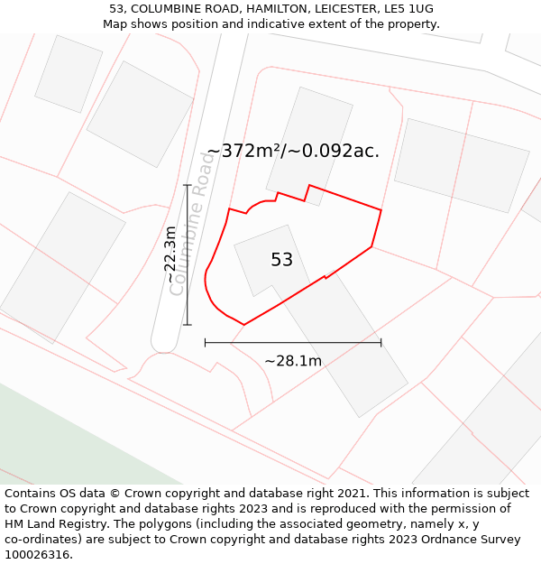 53, COLUMBINE ROAD, HAMILTON, LEICESTER, LE5 1UG: Plot and title map