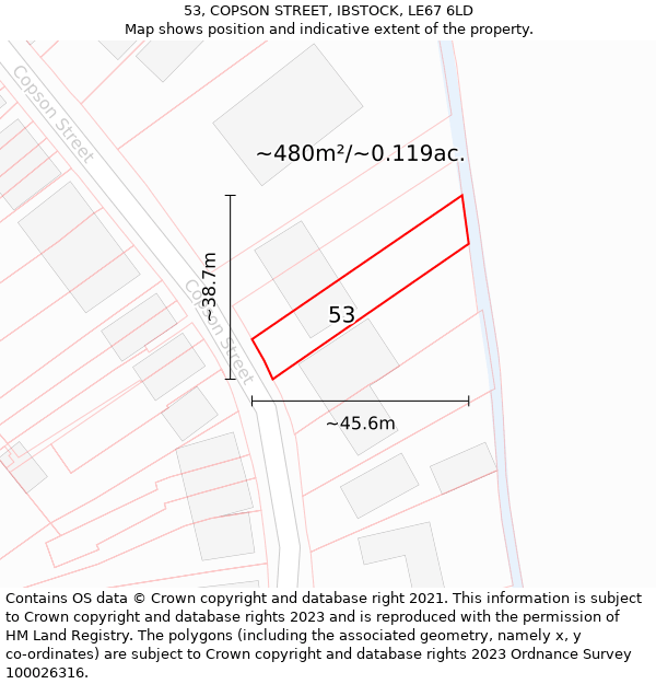 53, COPSON STREET, IBSTOCK, LE67 6LD: Plot and title map