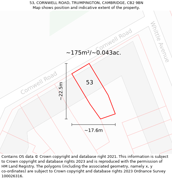 53, CORNWELL ROAD, TRUMPINGTON, CAMBRIDGE, CB2 9BN: Plot and title map