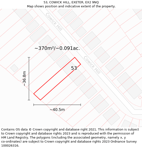 53, COWICK HILL, EXETER, EX2 9NQ: Plot and title map