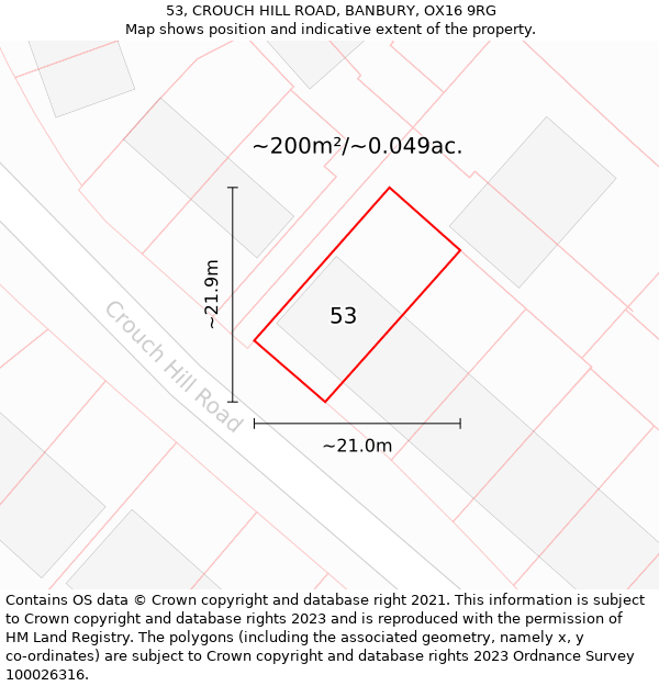 53, CROUCH HILL ROAD, BANBURY, OX16 9RG: Plot and title map