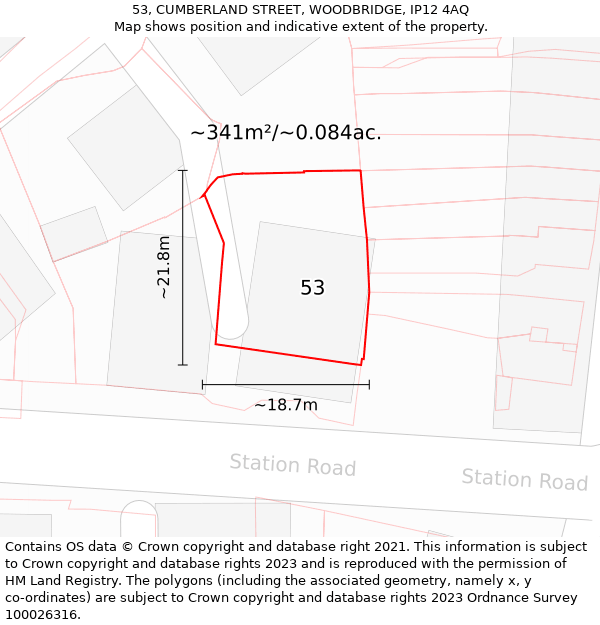 53, CUMBERLAND STREET, WOODBRIDGE, IP12 4AQ: Plot and title map