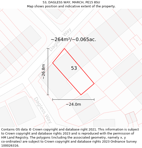 53, DAGLESS WAY, MARCH, PE15 8SU: Plot and title map