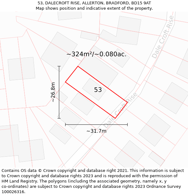 53, DALECROFT RISE, ALLERTON, BRADFORD, BD15 9AT: Plot and title map