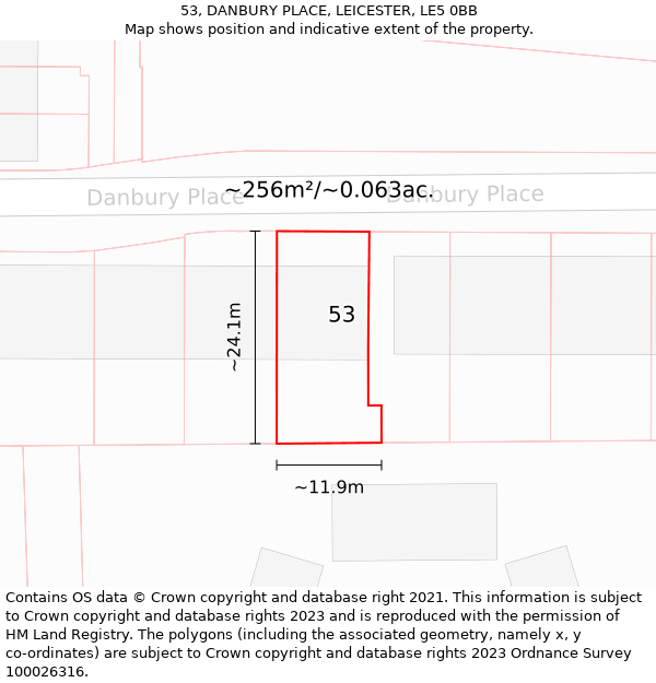 53, DANBURY PLACE, LEICESTER, LE5 0BB: Plot and title map