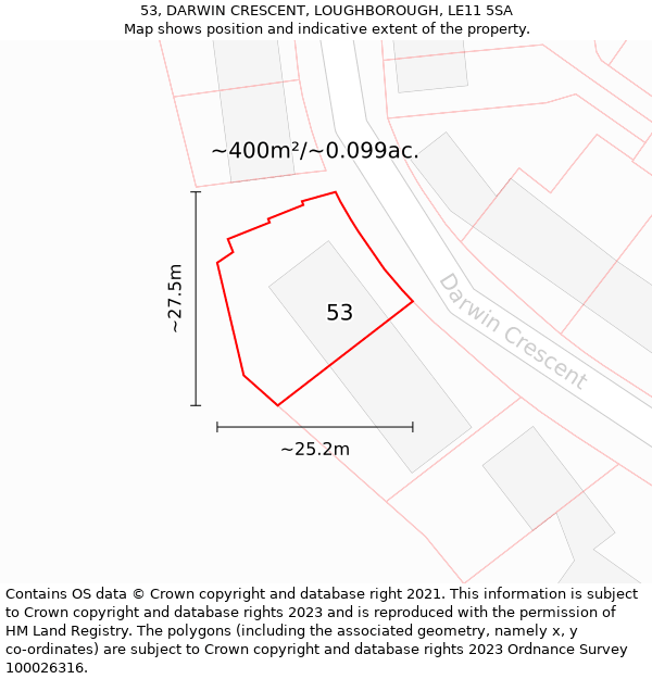 53, DARWIN CRESCENT, LOUGHBOROUGH, LE11 5SA: Plot and title map