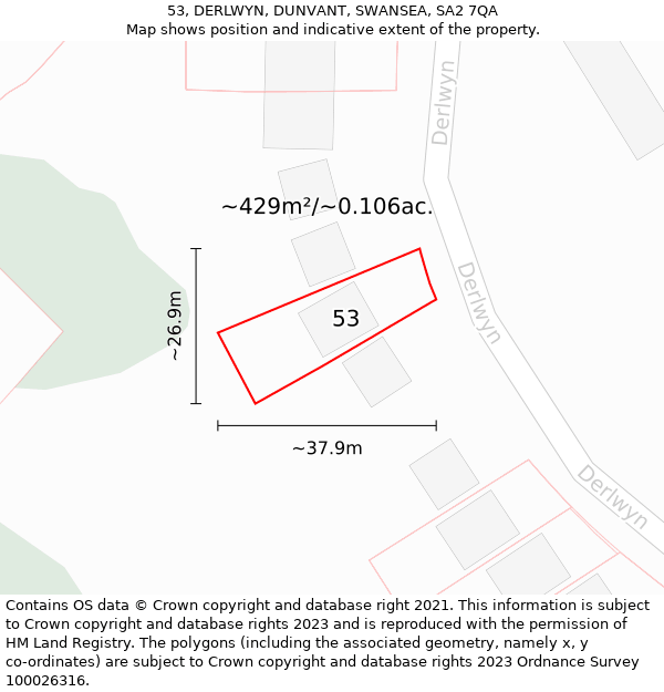 53, DERLWYN, DUNVANT, SWANSEA, SA2 7QA: Plot and title map